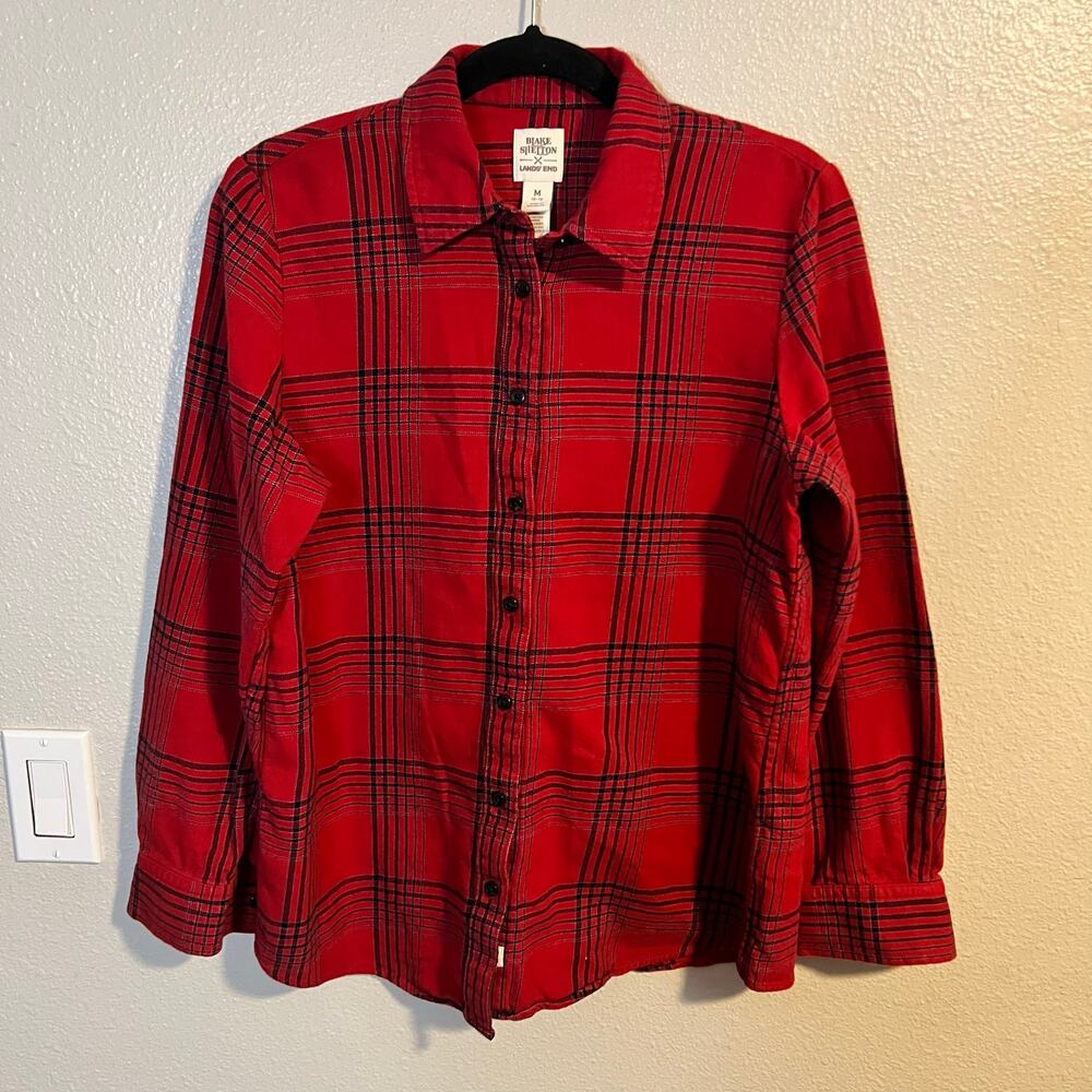Blake Shelton X Lands End Red Plaid Flannel Button Up Shirt Size M - Picture 1 of 5